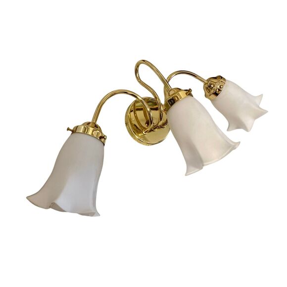 Vintage Hollywood Regency 3 Tulip Light Brass Wall Sconce - Picture 2 of 6